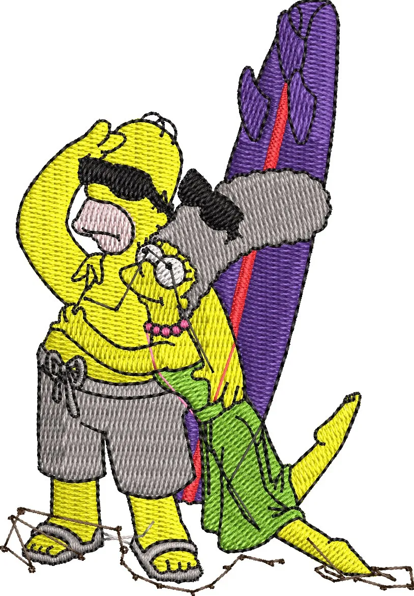  Simpsons Couple with Surfboard Tropical Embroidery  embroidery pattern preview