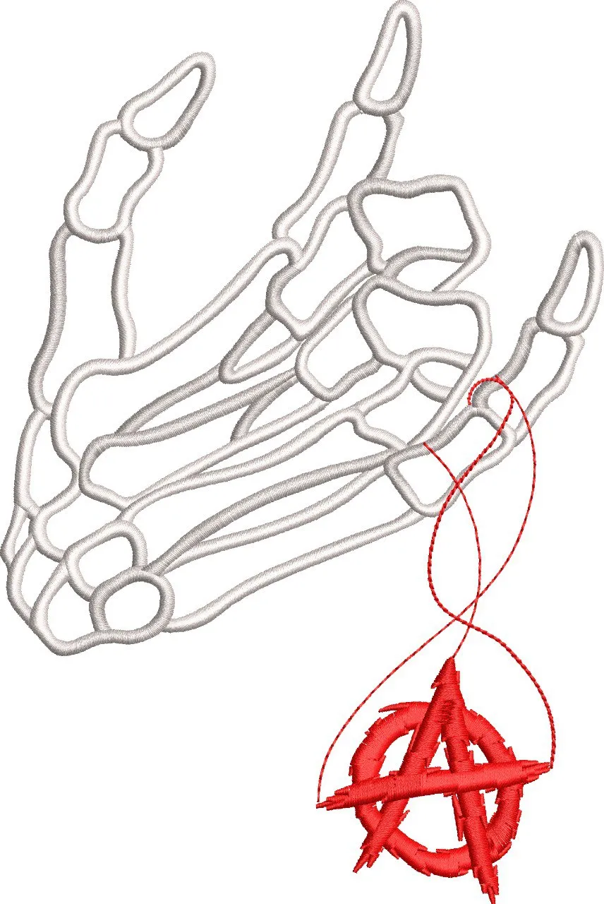  Skeleton Hand Holding Anarchy Symbol  embroidery pattern preview