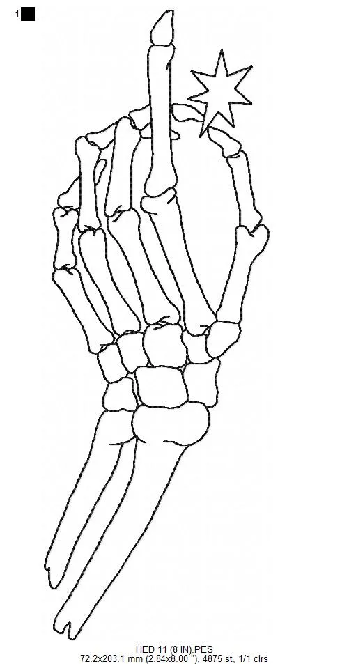  Skeleton Hand Middle Finger with Star  embroidery pattern preview