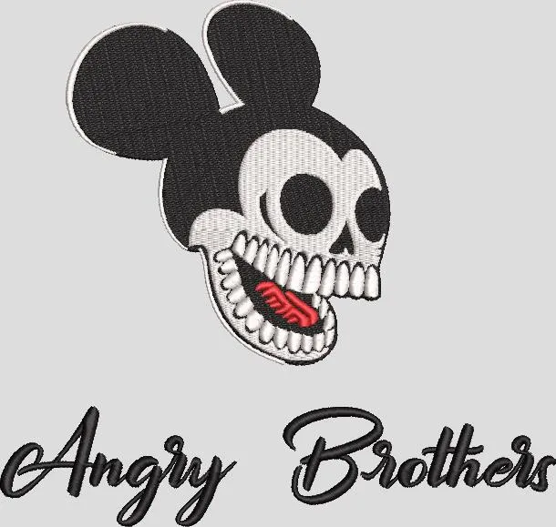  Skull Mickey Mouse Head with Angry Brothers Text  embroidery pattern preview