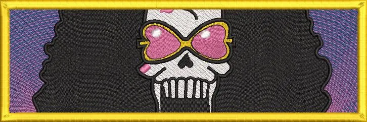  Skull with Afro and Heart Sunglasses Patch  embroidery pattern preview