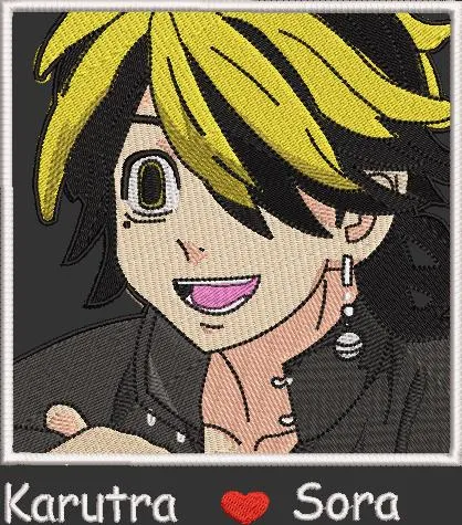  Smiling Anime Character with Yellow and Black Hair Embroidered Patch  embroidery pattern preview