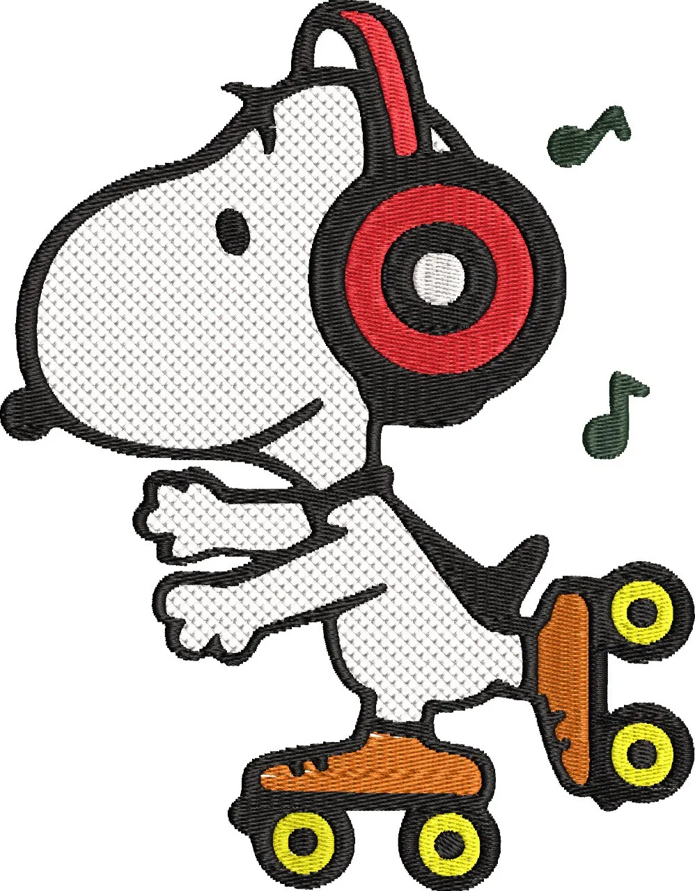  Snoopy Roller Skating with Headphones  embroidery pattern preview