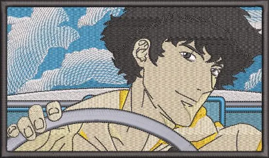  Spike Spiegel Driving Embroidered Patch  embroidery pattern preview
