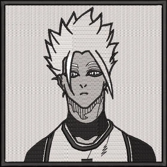  Spiky Haired Manga Character Monochrome Portrait  embroidery pattern preview