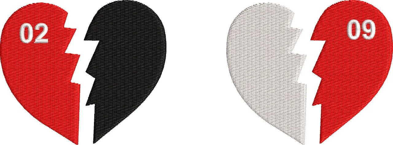  Split Broken Heart Patch Set with Numbers  embroidery pattern preview