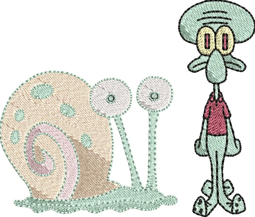  Squidward and Gary Embroidery Patch  embroidery pattern preview