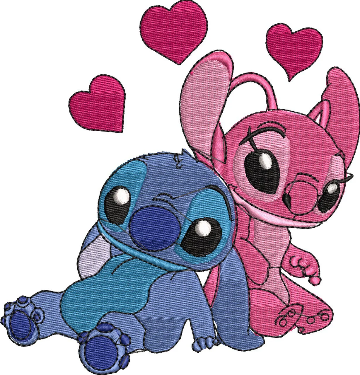  Stitch and Angel in Love with Hearts Embroidery  embroidery pattern preview