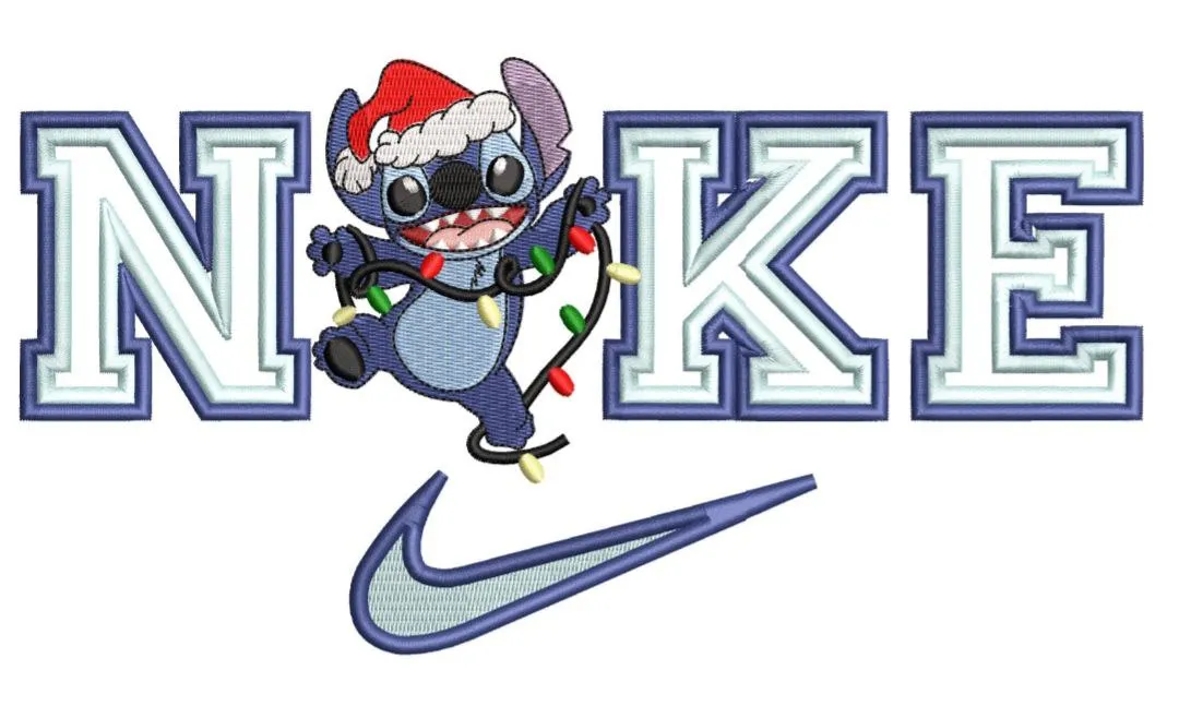  Stitch with Christmas Lights in Nike Logo  embroidery pattern preview