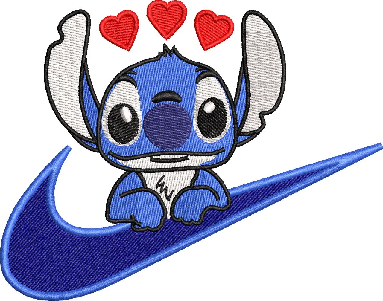  Stitch with Hearts in Nike Logo  embroidery pattern preview