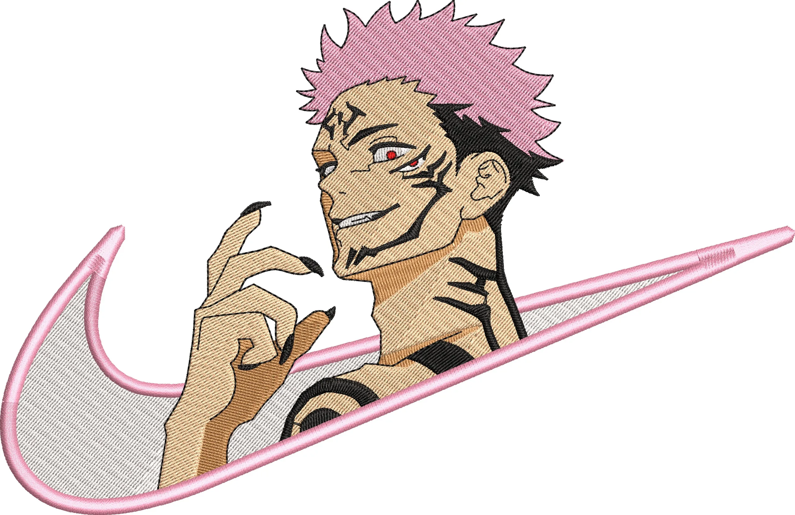  Sukuna from Jujutsu Kaisen in Pink Nike Logo  embroidery pattern preview