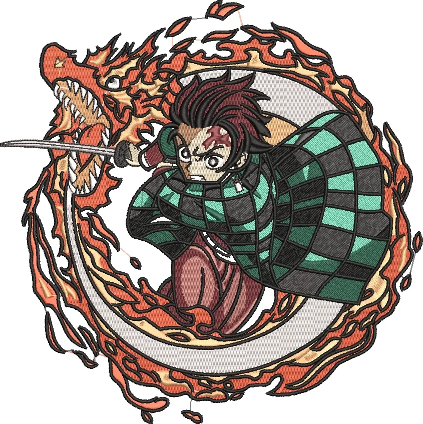  Tanjiro Kamado with Flaming Dragon  embroidery pattern preview