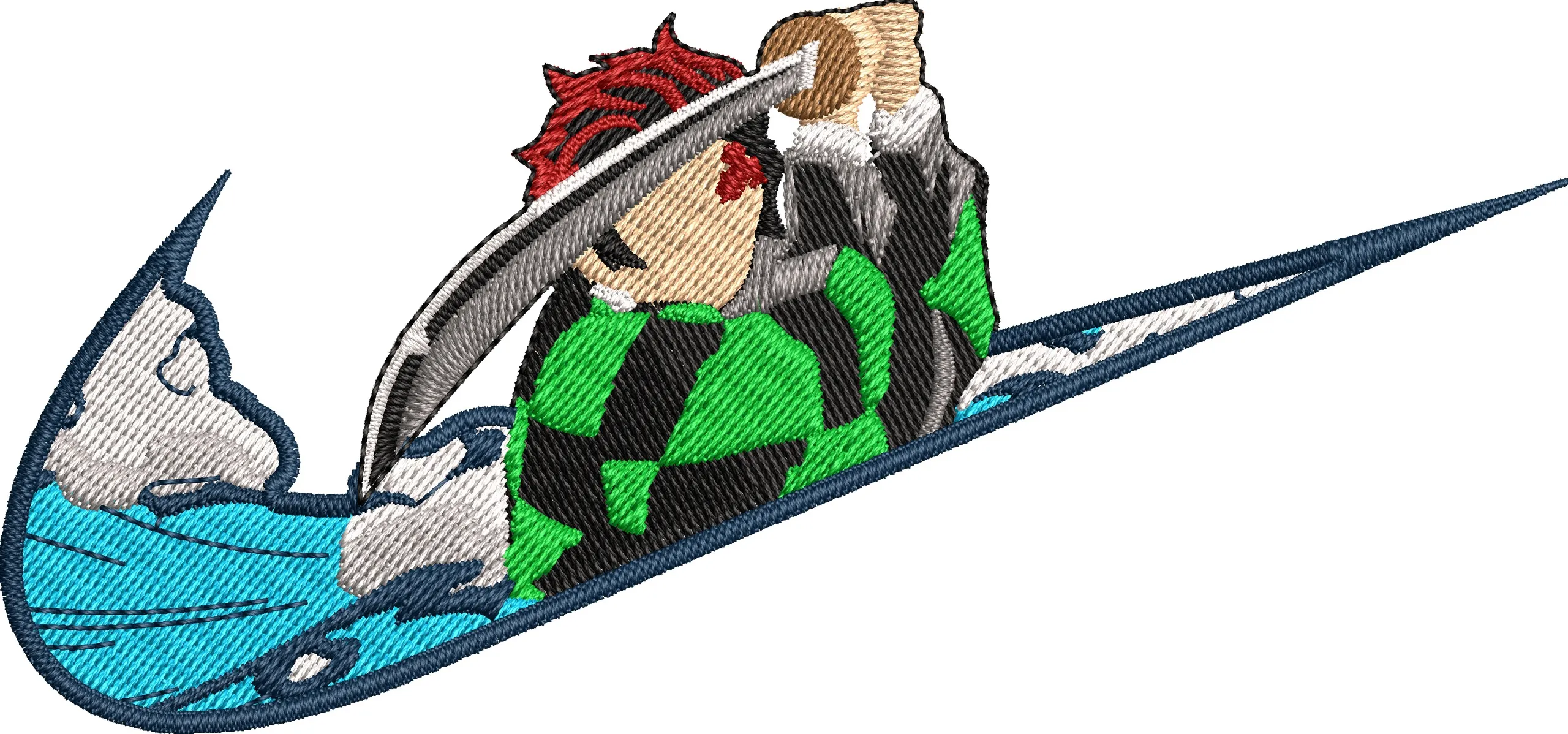  Tanjiro Kamado with Nike Swoosh Water Effect  embroidery pattern preview