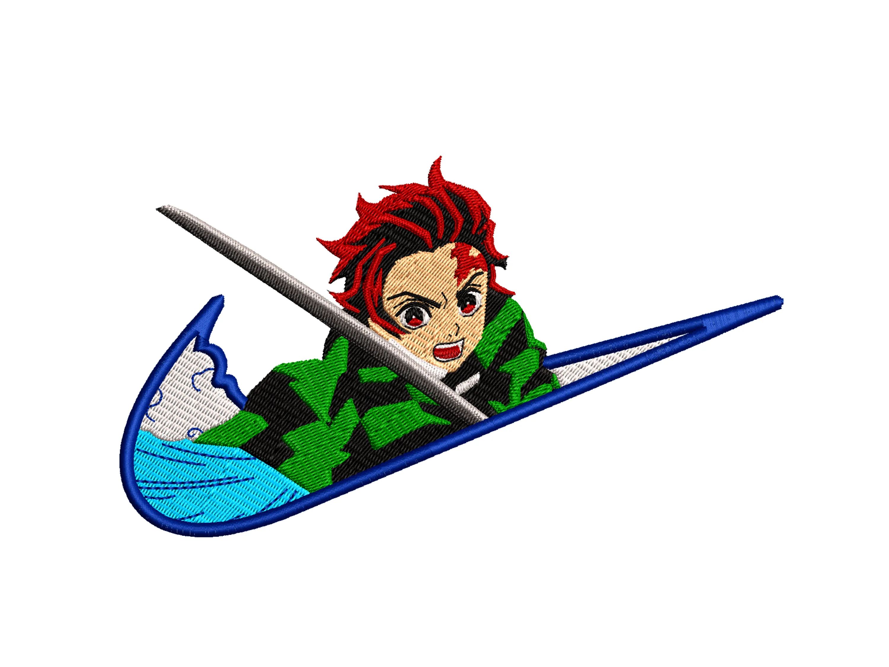  Tanjiro Nike Swoosh Water Slash  embroidery pattern preview