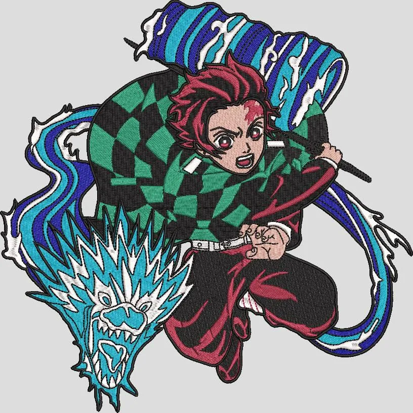  Tanjiro Water Dragon Attack  embroidery pattern preview