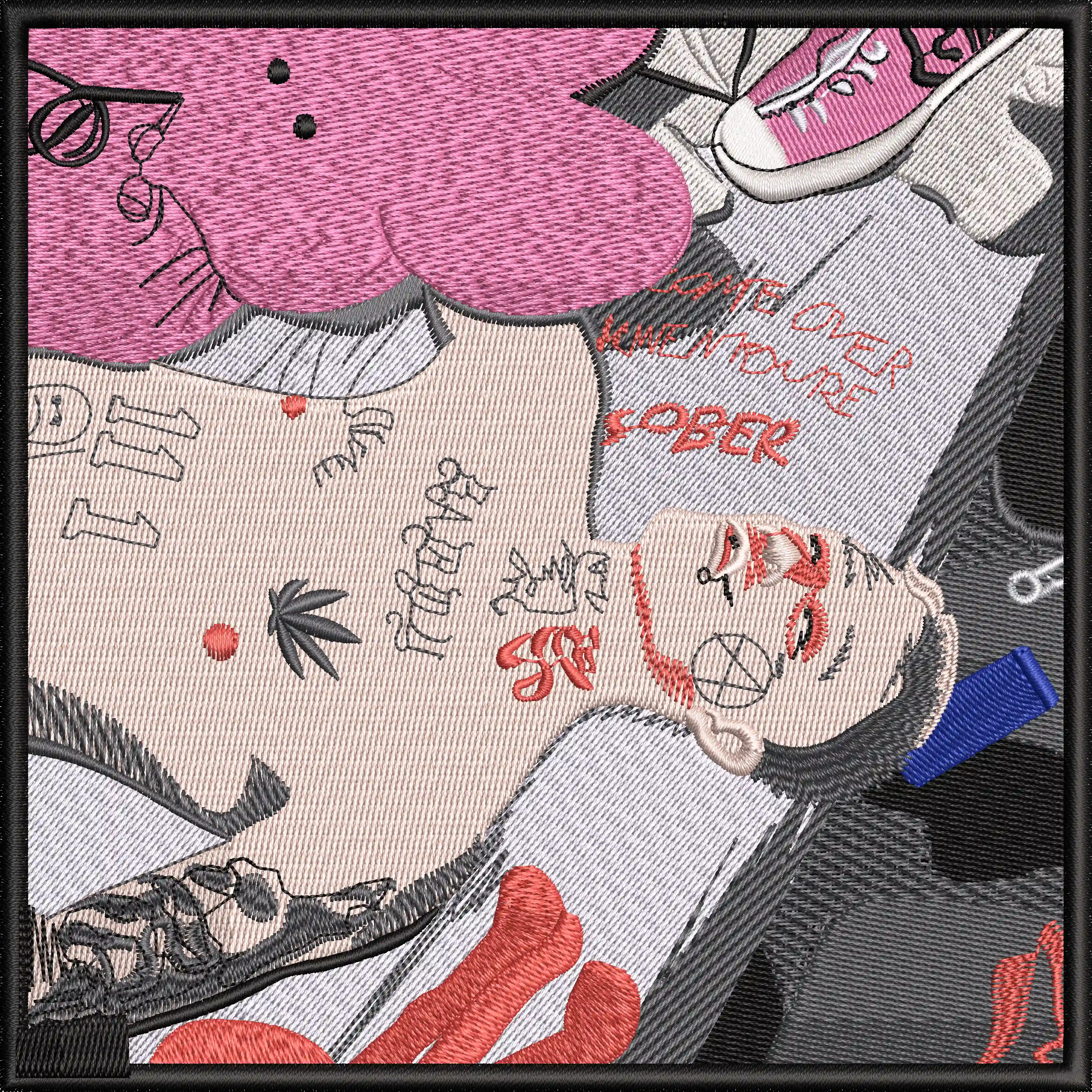  Tattooed Man with Pink Plush and Sneakers  embroidery pattern preview