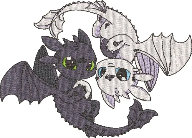  Toothless and Light Fury Yin Yang  embroidery pattern preview