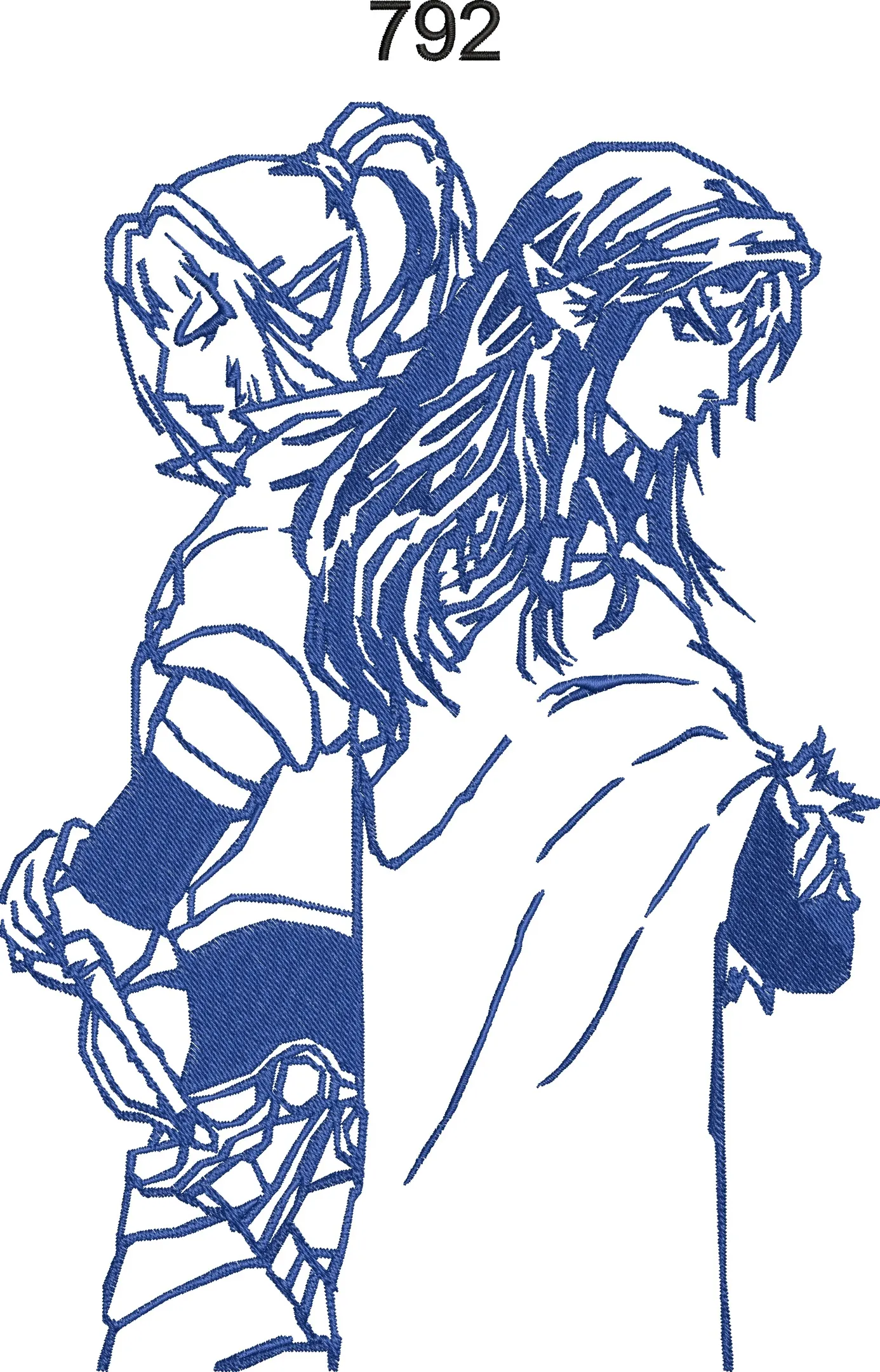  Two Anime Warriors Back to Back Outline  embroidery pattern preview