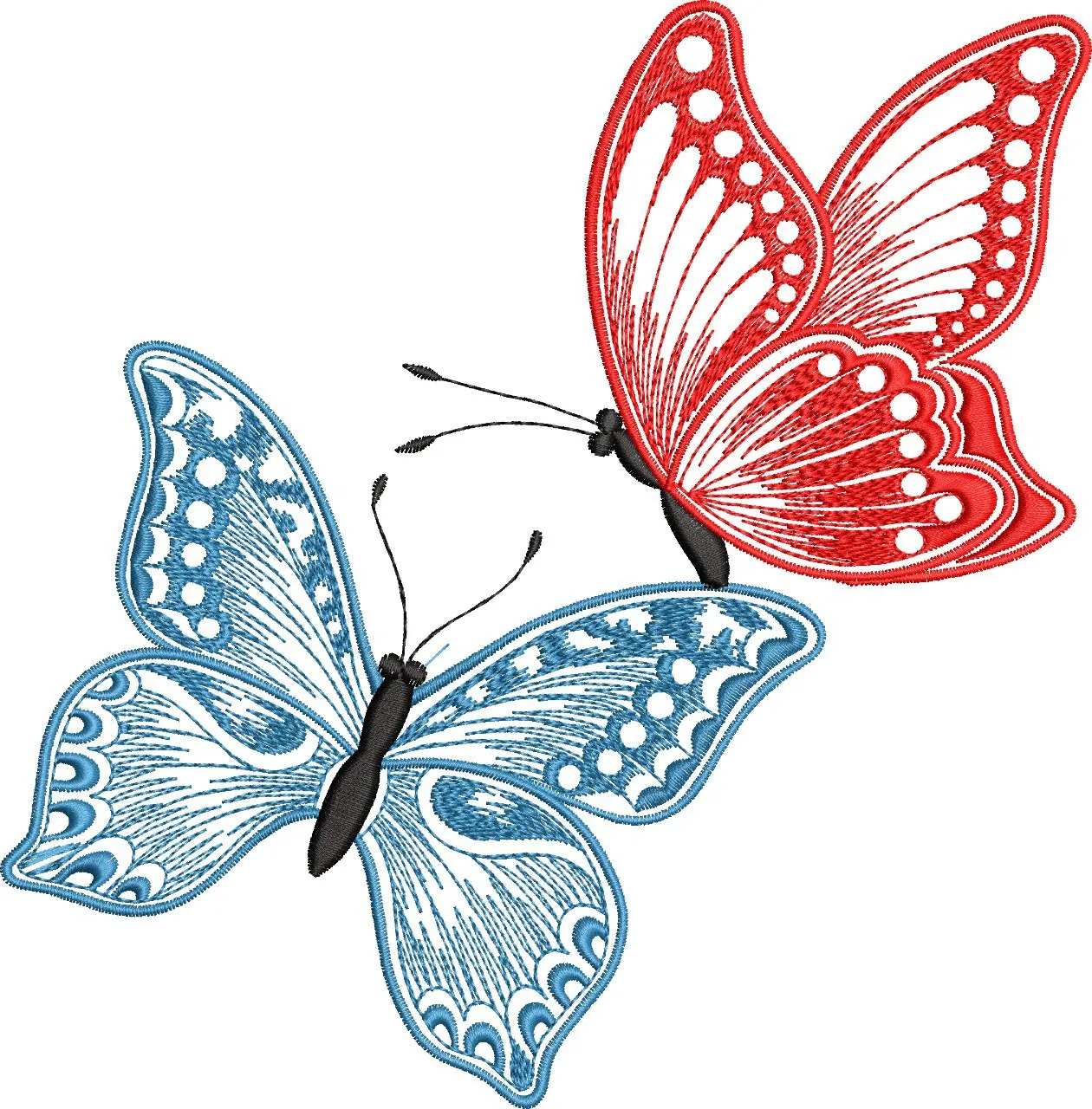  Two Embroidered Butterflies Red and Blue  embroidery pattern preview