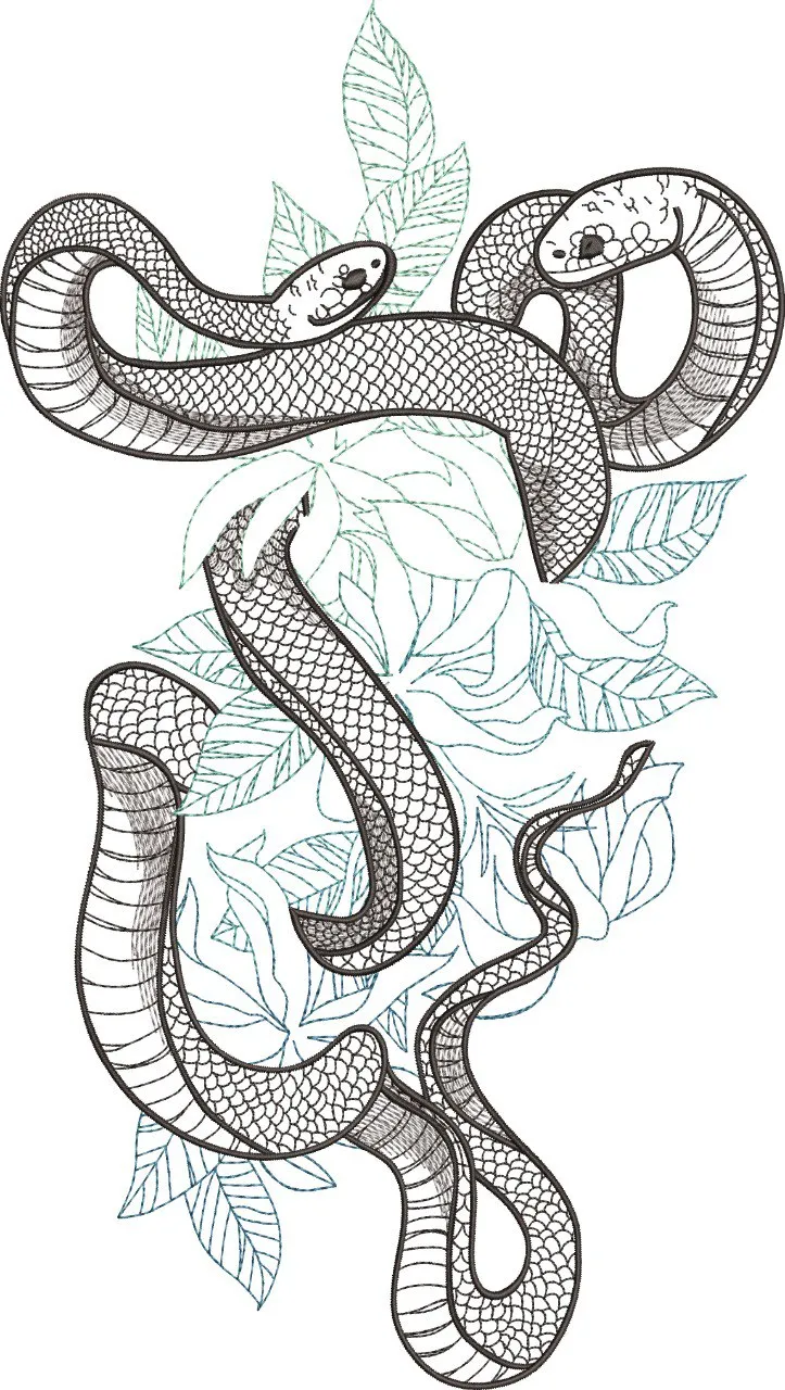  Two Snakes with Botanical Leaves  embroidery pattern preview
