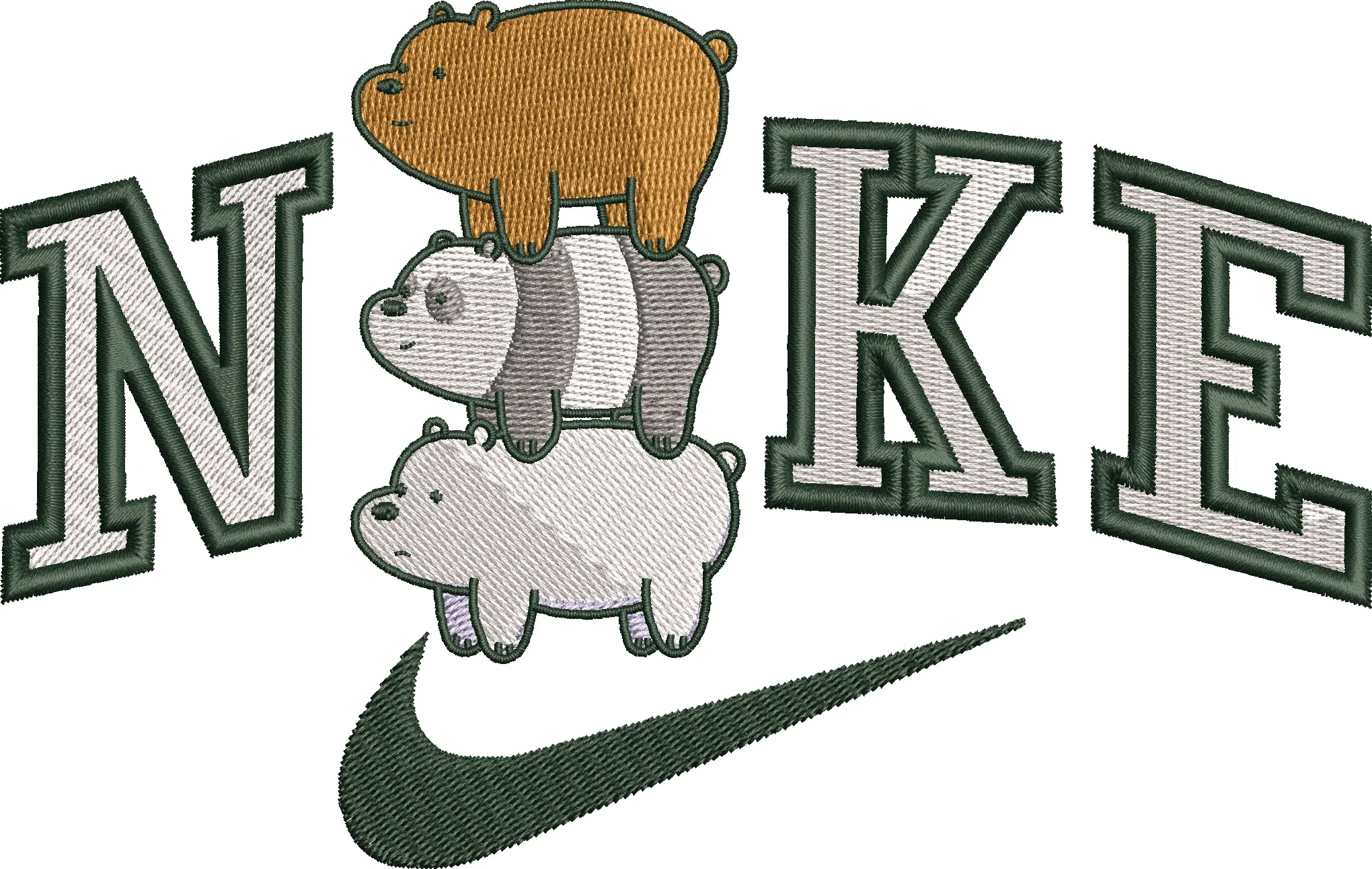 We Bare Bears Stacked on Nike Logo  embroidery pattern preview