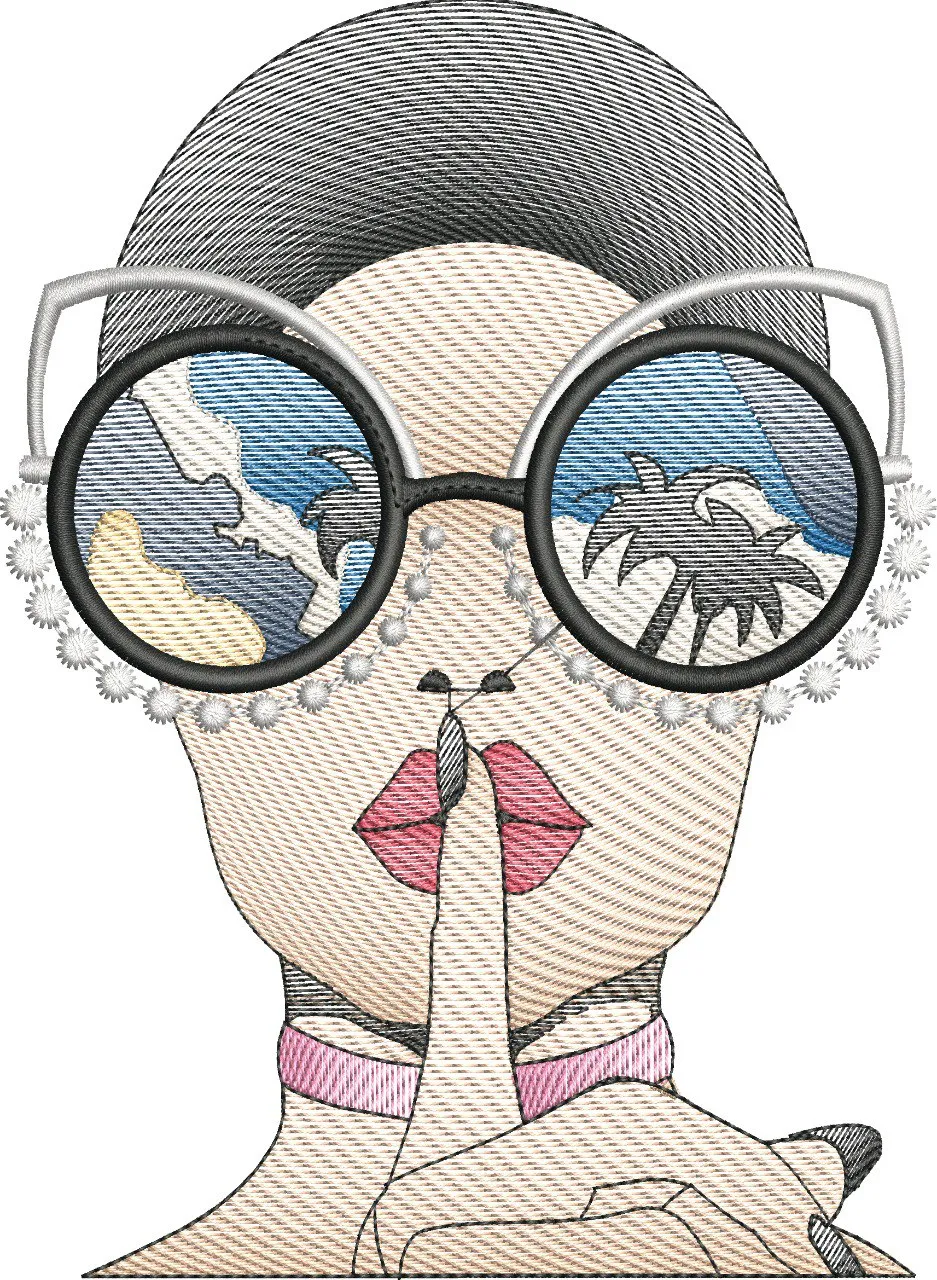  Woman with Sunglasses and Beach Reflection  embroidery pattern preview