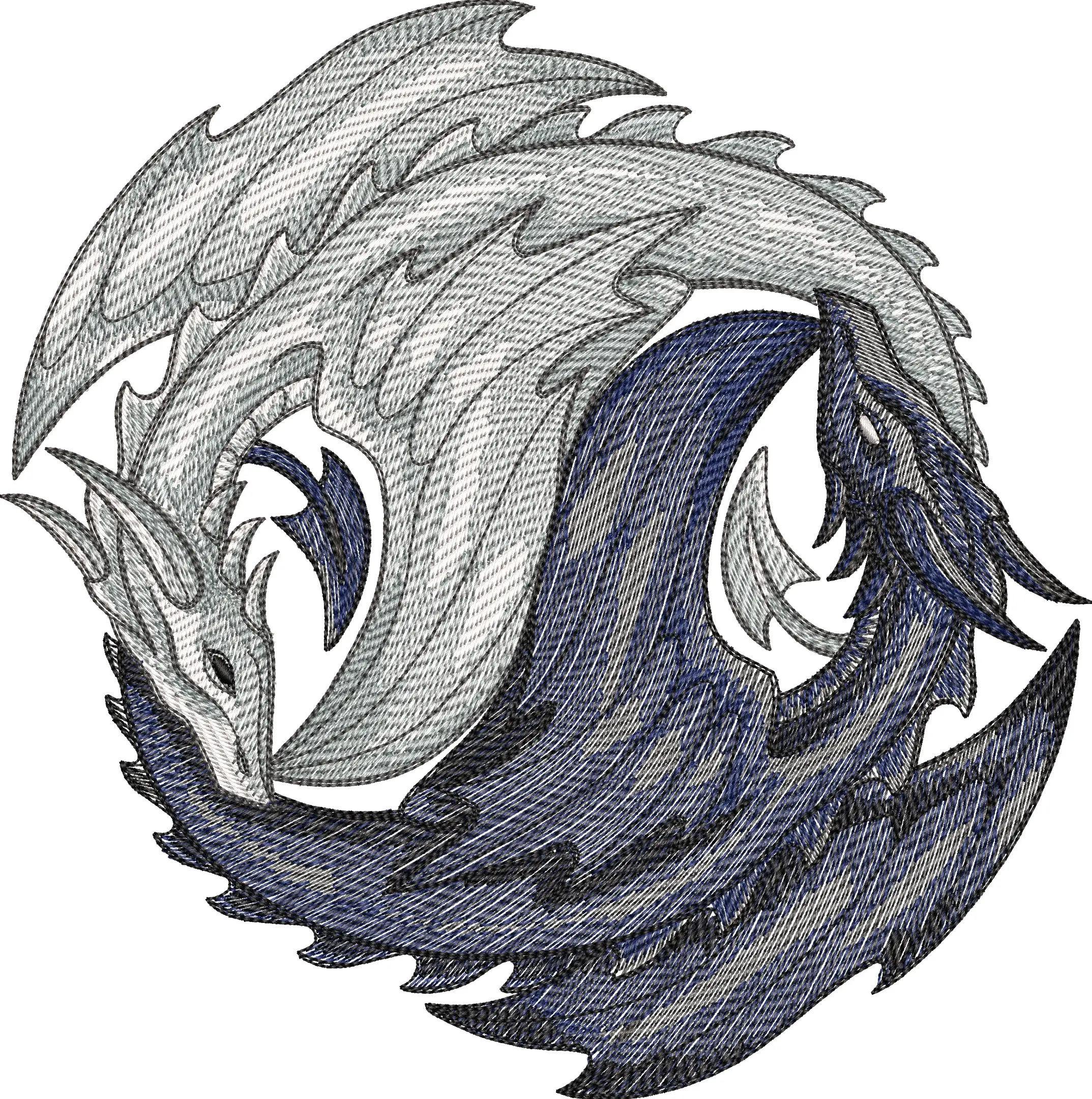 Yin Yang Dual Dragons Embroidery  embroidery pattern preview