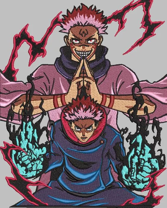  Yuji Itadori and Sukuna with Cursed Energy  embroidery pattern preview