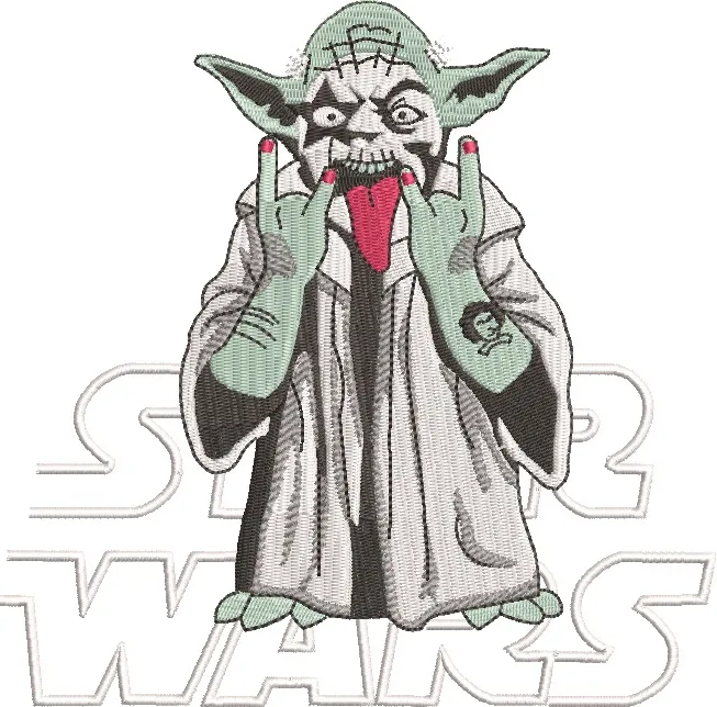  Zombie Yoda with Rock Hand Signs and Star Wars Logo  embroidery pattern preview