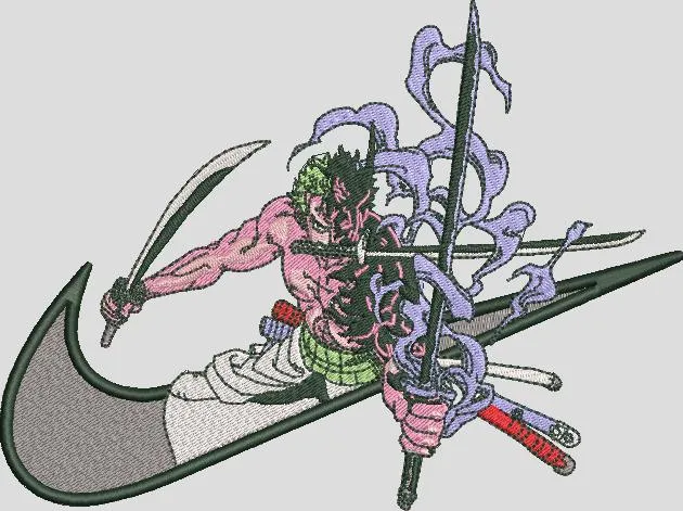 Zoro in Nike Logo with Swords and Aura  embroidery pattern preview